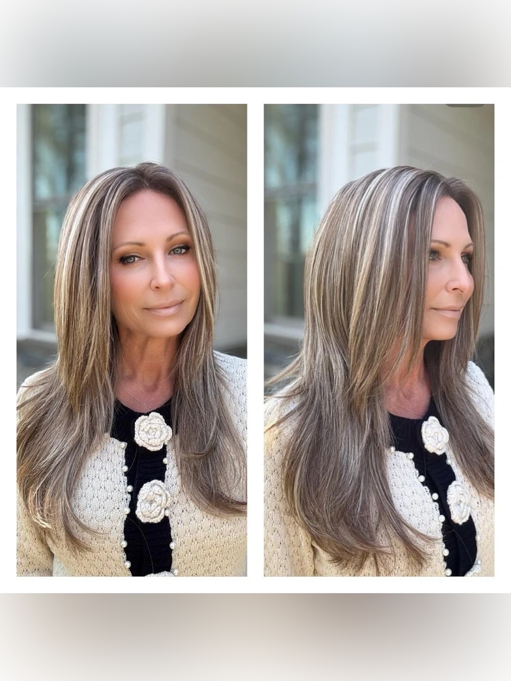 Long Layered Straight Women's Wig in Ash Blonde with Light Blonde Highlights